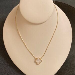Gold  Filled Pendant Necklace with White Mother-of-Pearl Clover Charm